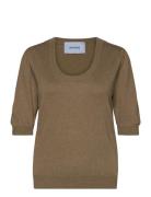 Mspam Scoop Neck Knit T-Shirt Tops Knitwear Jumpers Khaki Green Minus