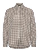 Relaxed Long Sleeved Shirt - Grey/Beige Check Tops Shirts Casual Beige...