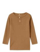 Nmmkab Ls Slim Top Tops T-shirts Long-sleeved T-shirts Brown Name It