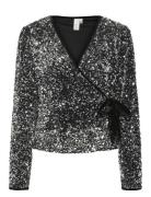 Yaselle Ls Wrap Top - Show Tops Blouses Long-sleeved Silver YAS