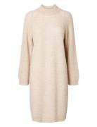 Slflulu Ls High Neck Knit Dress Knelang Kjole Beige Selected Femme