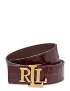 Logo Reversible Croc-Embossed Wide Belt Belte Brown Lauren Ralph Laure...