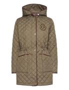 Crest-Patch Diamond-Quilted Hooded Coat Vattert Jakke Khaki Green Laur...