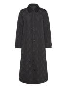 Corduroy-Trim Diamond Quilted Maxi Coat Vattert Jakke Black Lauren Ral...