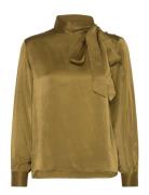 Bow Neck Top Bluse Langermet Khaki Green Scotch & Soda