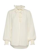 Cucamusa Flounce Shirt Tops Blouses Long-sleeved Cream Culture