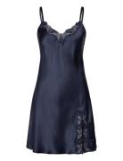 Pure Silk - Slip W.lace Nattkjole Navy Lady Avenue