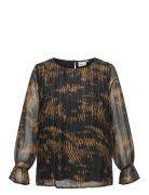 Carazelea L/S O-Neck Top Aop Tops Blouses Long-sleeved Black ONLY Carm...