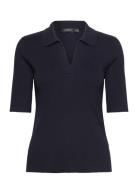 Rib-Knit Cotton-Blend Polo Sweater Tops T-shirts & Tops Polos Navy Lau...