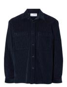 Slhpeder-Cordruroy Overshirt Ls Tops Overshirts Navy Selected Homme