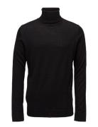 Merino Knit Roll-Neck Tops Knitwear Turtlenecks Black Lindbergh