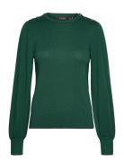 Button-Trim Puff-Sleeve Sweater Tops Knitwear Jumpers Green Lauren Ral...