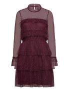 Rhoda Dotted Mesh L/S Dress Dresses Evening Dresses Burgundy Bubbleroo...