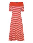 Striped Cotton Midi Dress Knelang Kjole Orange Lauren Ralph Lauren