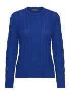 Aran-Knit Cotton-Blend Crewneck Sweater Tops Knitwear Jumpers Blue Lau...