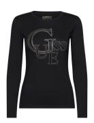 Ls Rn Guess Studded Logo Tee Tops T-shirts & Tops Long-sleeved Black G...