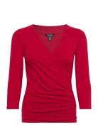 Surplice Jersey Top Tops Blouses Long-sleeved Red Lauren Ralph Lauren