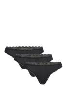 Brief 3 P Em Lace Thong Reg Co Stringtruse Undertøy Black Lindex