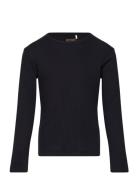 T-Shirt Ls Rib Tops T-shirts Long-sleeved T-shirts Black Huttelihut