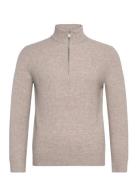 Knitted Sweater With Perkins Neck Tops Knitwear Half Zip Jumpers Beige...