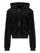 Tonal Embro Velour Zip Thru Hoodie Tops Sweat-shirts & Hoodies Hoodies...