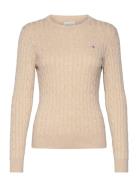 Stretch Cotton Cable C-Neck Tops Knitwear Jumpers Beige GANT