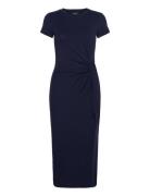 Tie-Front Jersey Short-Sleeve Dress Maxikjole Festkjole Navy Lauren Ra...