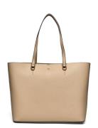 Crosshatch Leather Large Karly Tote Shopper Veske Beige Lauren Ralph L...