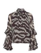 Printed Blouse With Flared Sleeves Tops Blouses Long-sleeved Brown Man...