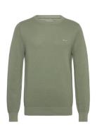 Cotton Pique C-Neck Tops Knitwear Round Necks Khaki Green GANT