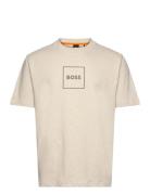 Te_Linenlogo Tops T-shirts Short-sleeved Beige BOSS