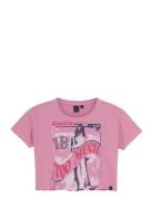 T-Shirt Wide Cropped Tops T-shirts Short-sleeved Pink Indian Blue Jean...