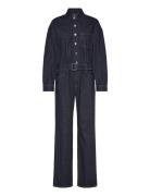 Rinse-Wash Denim Jumpsuit With Belt Bottoms Jumpsuits Blue Mango