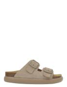 Sl Noelle Chunky Suede Dark Beige Flate Sandaler Beige Scholl