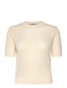 Short-Sleeved Openwork Knitted Sweater Tops Knitwear Jumpers Beige Man...