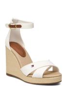 Flag High Wedge Espad Crisscross Sandal Med Hæl Espadrilles White Tomm...