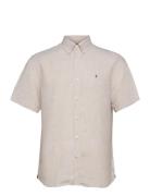 Douglas Linen Ss Shirt-Classic Fit Designers Shirts Short-sleeved Beig...