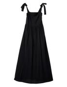 Bow-Strap Seersucker Summer Dress Knelang Kjole Black Lexington Clothi...
