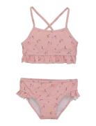 Bikini W. Frills, Aop Bikini Pink Color Kids