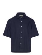 Cotton Linen Ss Shirt Tops Shirts Short-sleeved Shirts Navy GANT