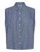 Gracen Comm Sl Blouse Med Indigo - Flat Finish Tops Blouses Sleeveless...
