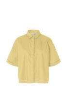 Slfnovi Ss Crochet Detail Shirt B Tops Shirts Short-sleeved Yellow Sel...