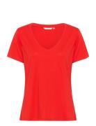 Crnaia Deep V-Neck T-Shirt Tops T-shirts & Tops Short-sleeved Red Crea...