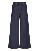 Wide-Leg Denim Trousers With Belt Bottoms Jeans Wide Navy Mango