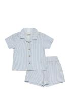 Set Shirt Seersucker Sets Sets With Short-sleeved T-shirt Blue Lindex