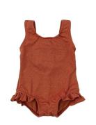 Swimsuit Butterfly Printed Badedrakt Badetøy Brown Petit Piao