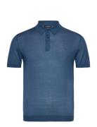 Ridge Lyocell Silk Polo Tops Knitwear Short Sleeve Knitted Polos Navy ...