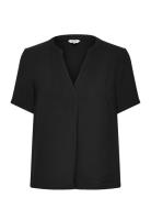 V-Neck Blouse Tops Blouses Short-sleeved Black Bubbleroom