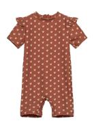 Swimjumpsuit Frills Printed Badedrakt Badetøy Brown Petit Piao