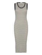 2X2 Cotton Stripe Ama Dress Knelang Kjole Black Mads Nørgaard